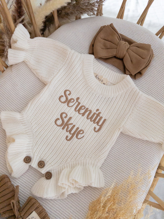 Personalized Baby Name chunky Knit Romper