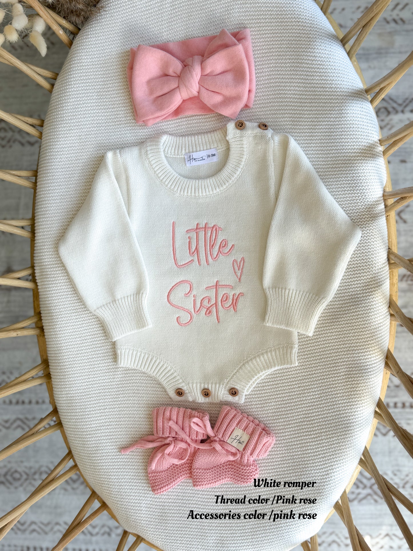 Embroidered Little Sister Knit Romper