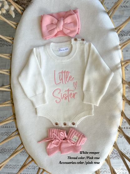 Embroidered Little Sister Knit Romper