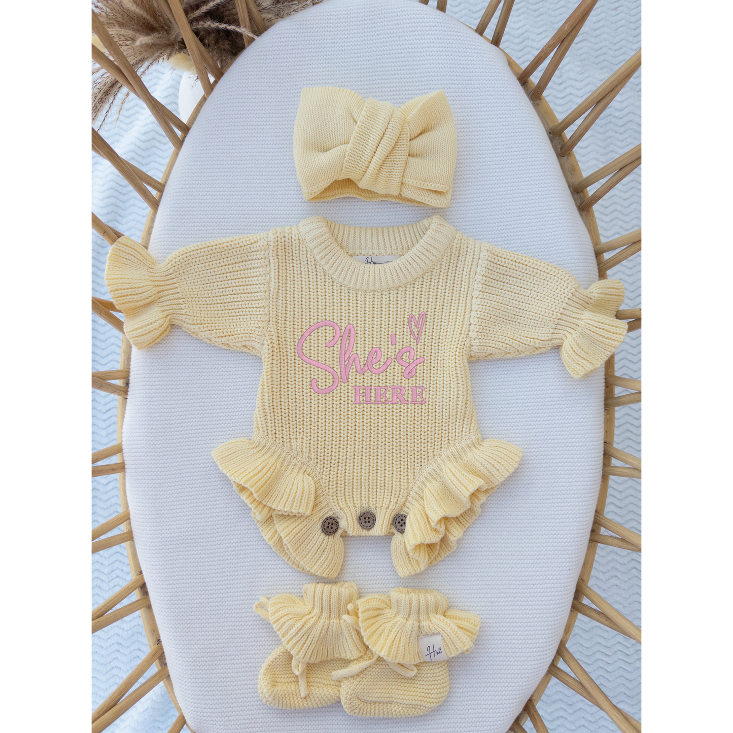 She is here  ruffle chunky Knit Romper