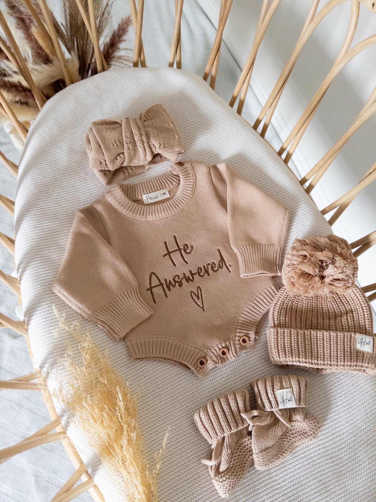 Embroidered He Answered  Knit Romper(ROMPER ONLY)