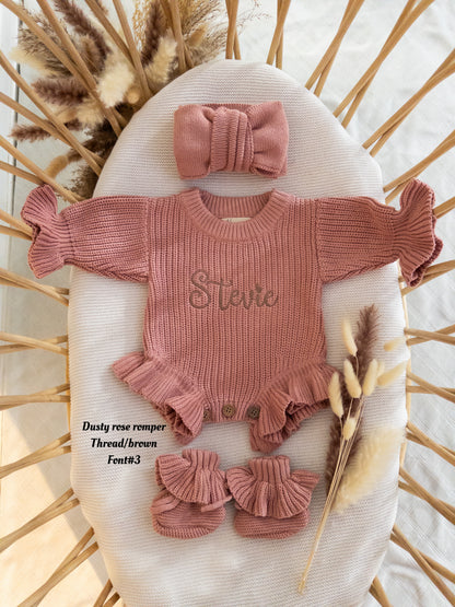 Personalized Baby Name Dusty Rose chunky Romper