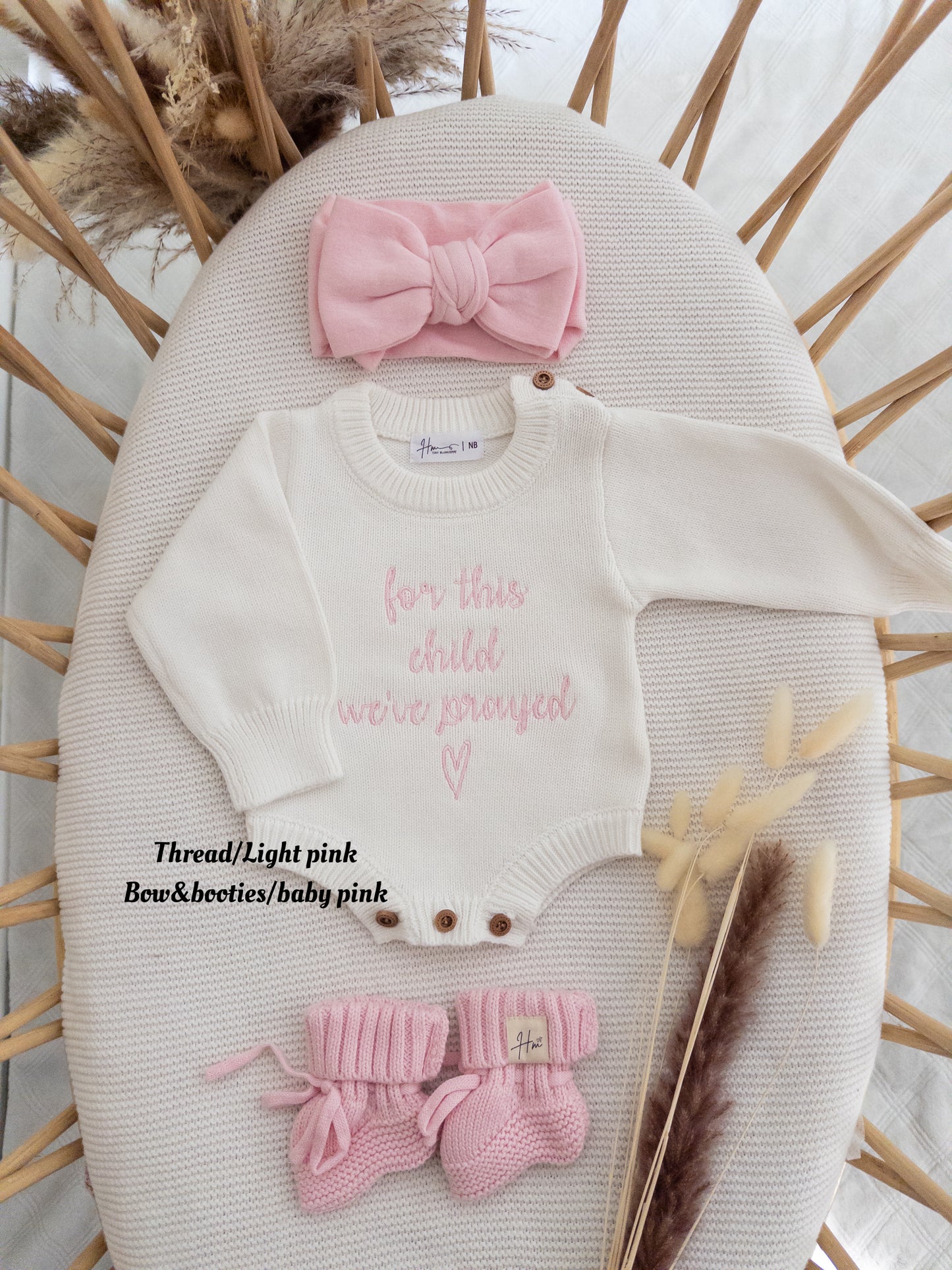 Embroidered For This Child We’ve Prayed Knit Romper