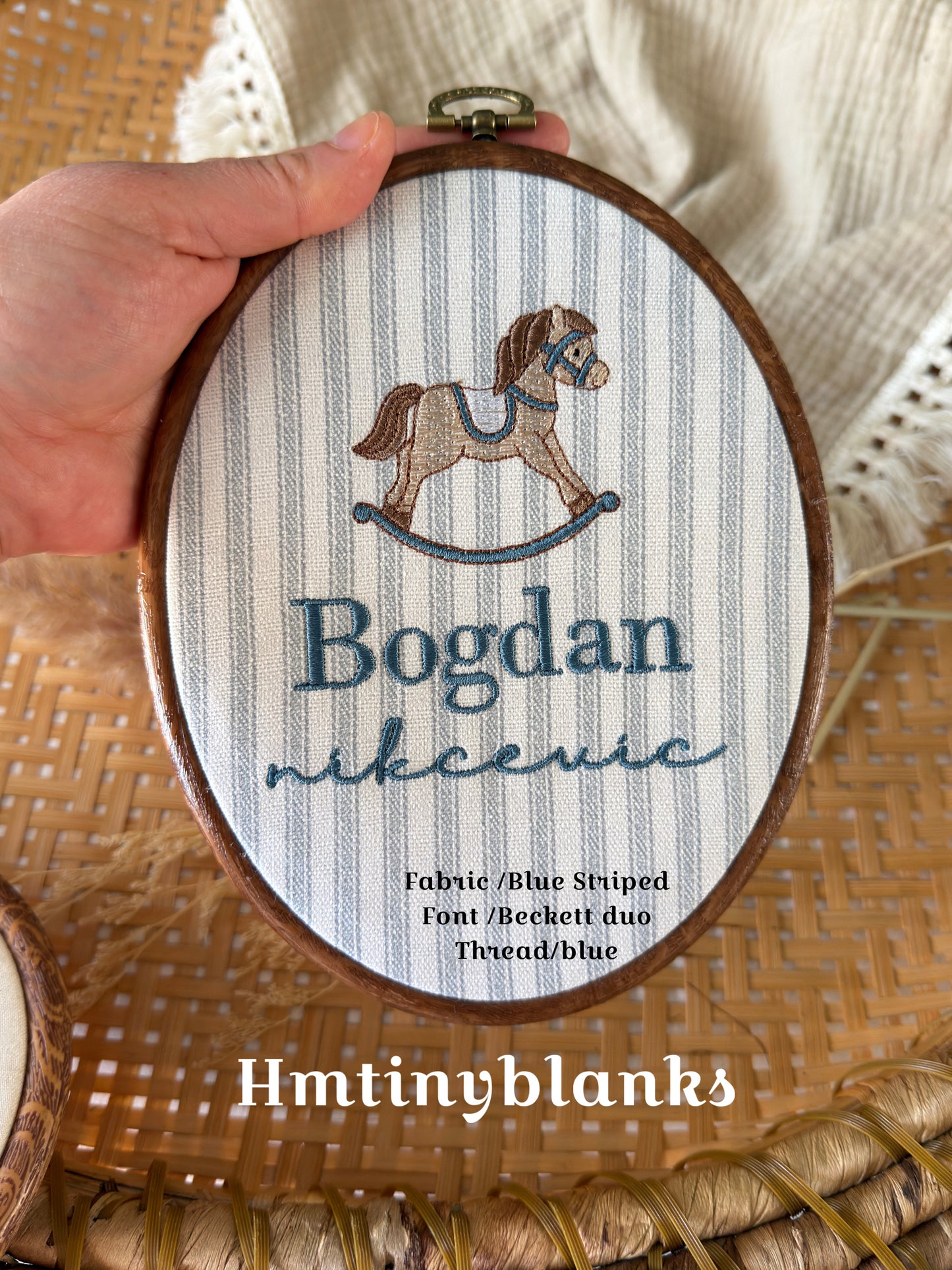 Personalized Embroidered rocking horse  Baby Name Hoop
