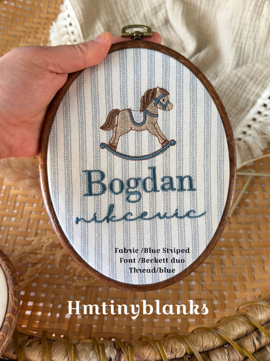 Personalized Embroidered rocking horse  Baby Name Hoop