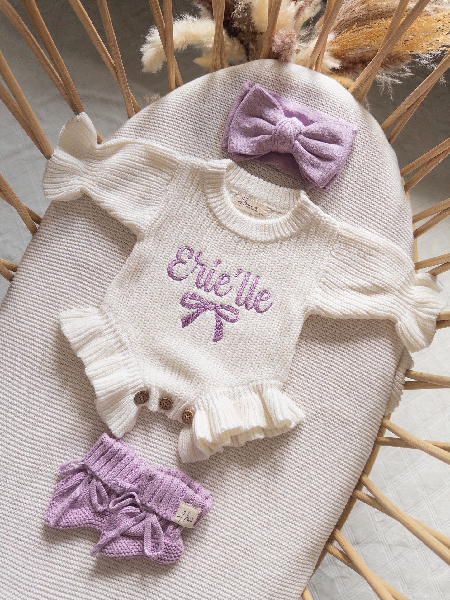 Personalized Baby girl knit frill romper