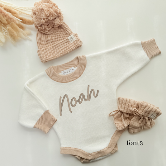 Personalized Baby Name Taupe trim /Romper only