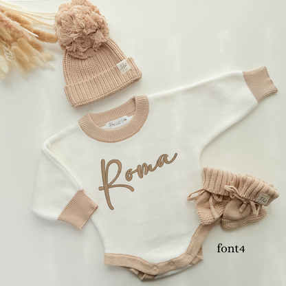 Personalized Baby Name Taupe trim /Romper only