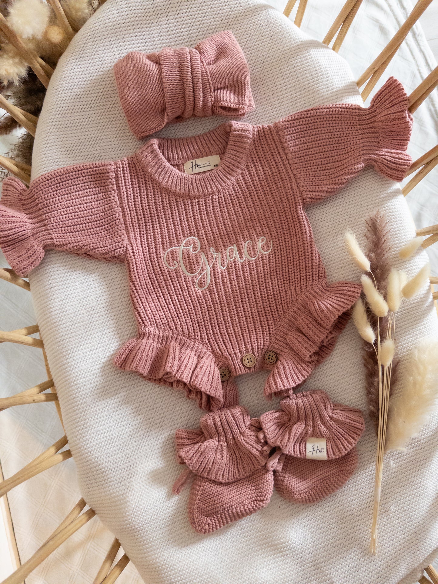 Personalized Baby Name Dusty Rose chunky Romper