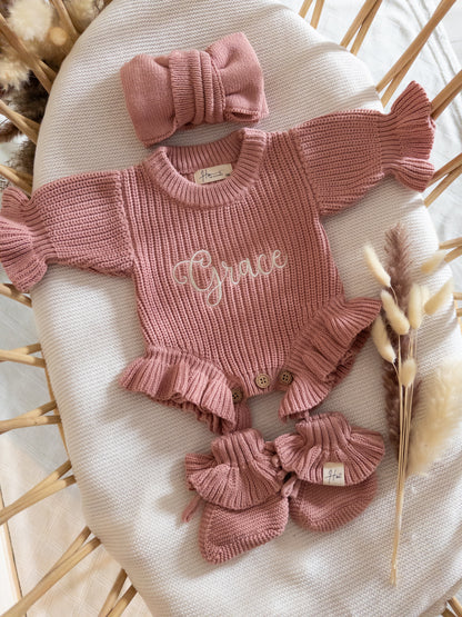 Personalized Baby Name Dusty Rose chunky Romper