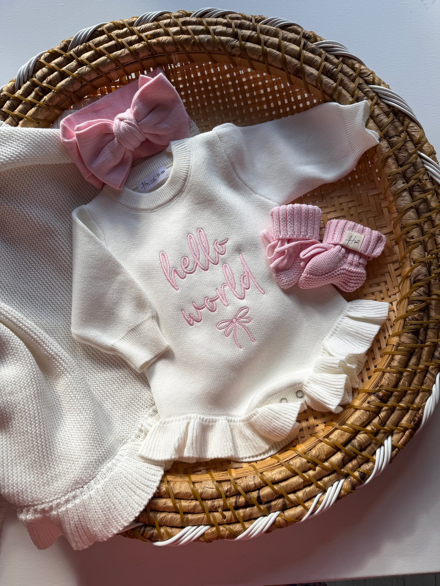 Embroidered Hello world Knit Romper