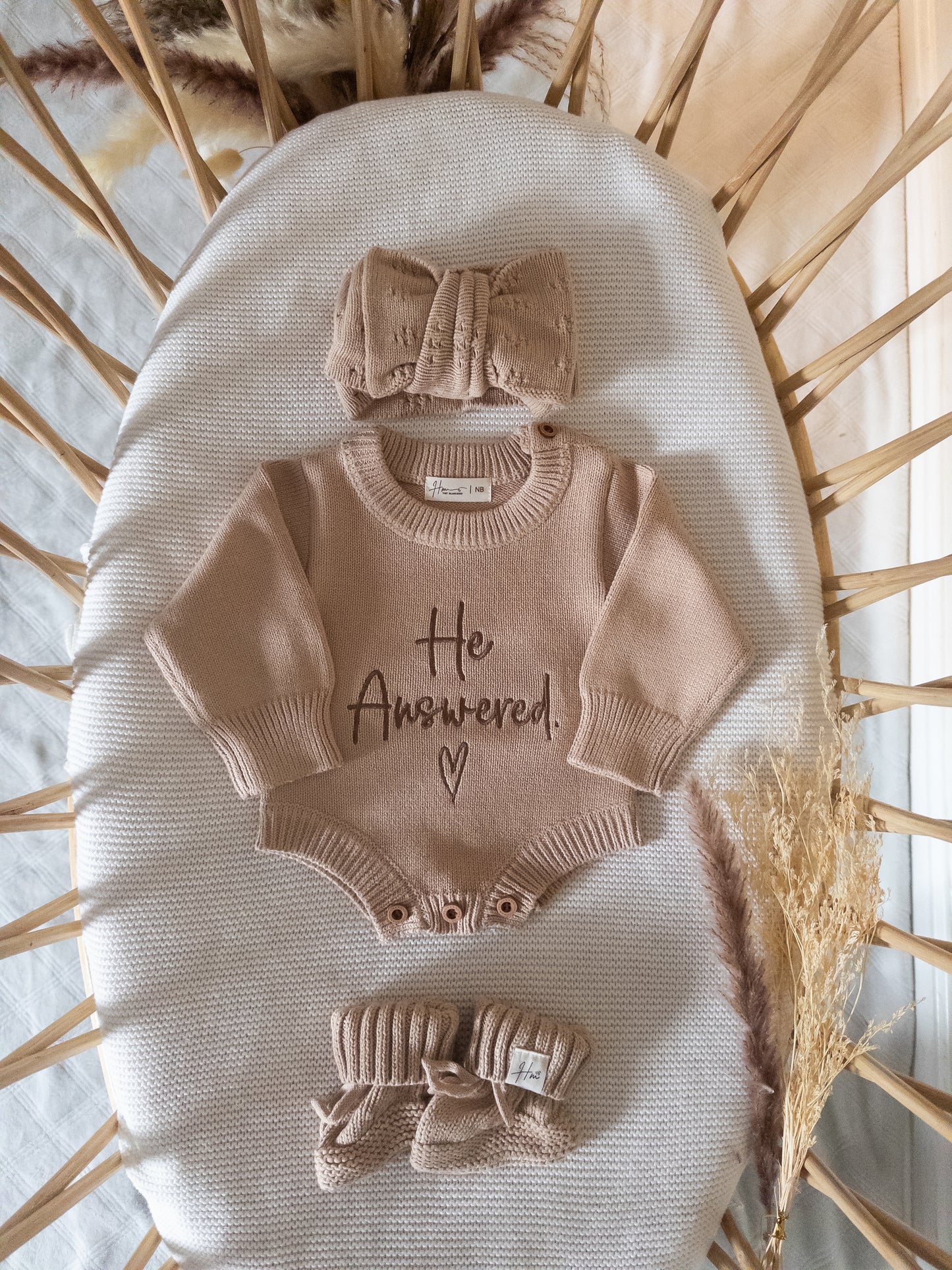 Embroidered He Answered  Knit Romper(ROMPER ONLY)
