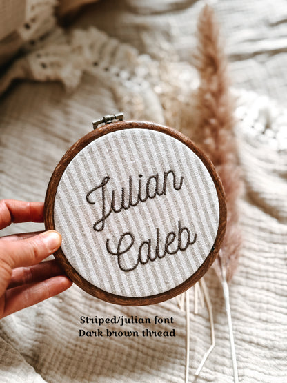 Personalized Embroidered Baby Name Hoop/Custom Nursery Name Sign | Baby Announcement Decor/Handmade Nursery Wall Art.