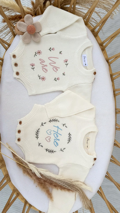 Twin Birth Announcement knit Romper
