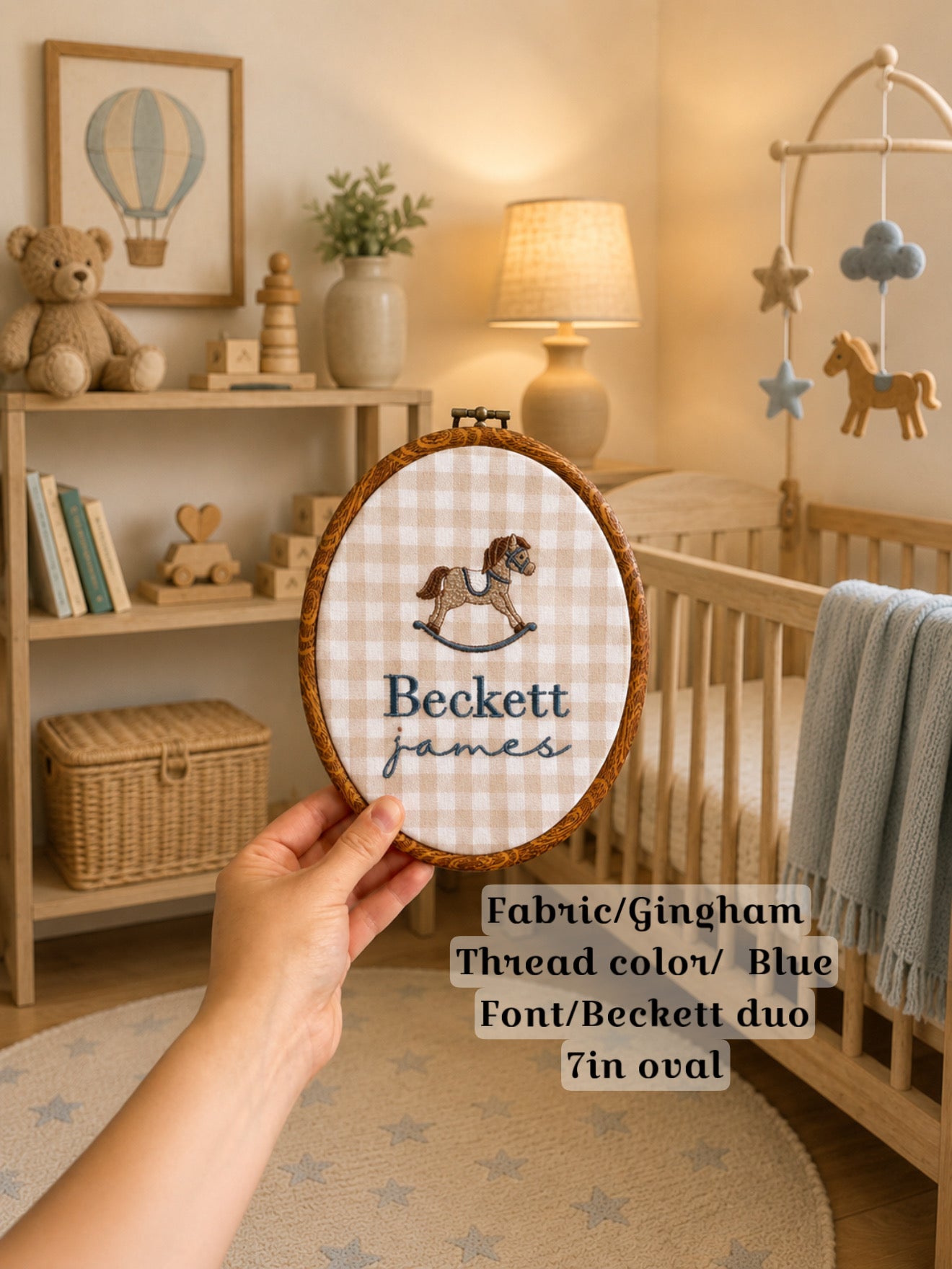 Personalized Embroidered rocking horse  Baby Name Hoop