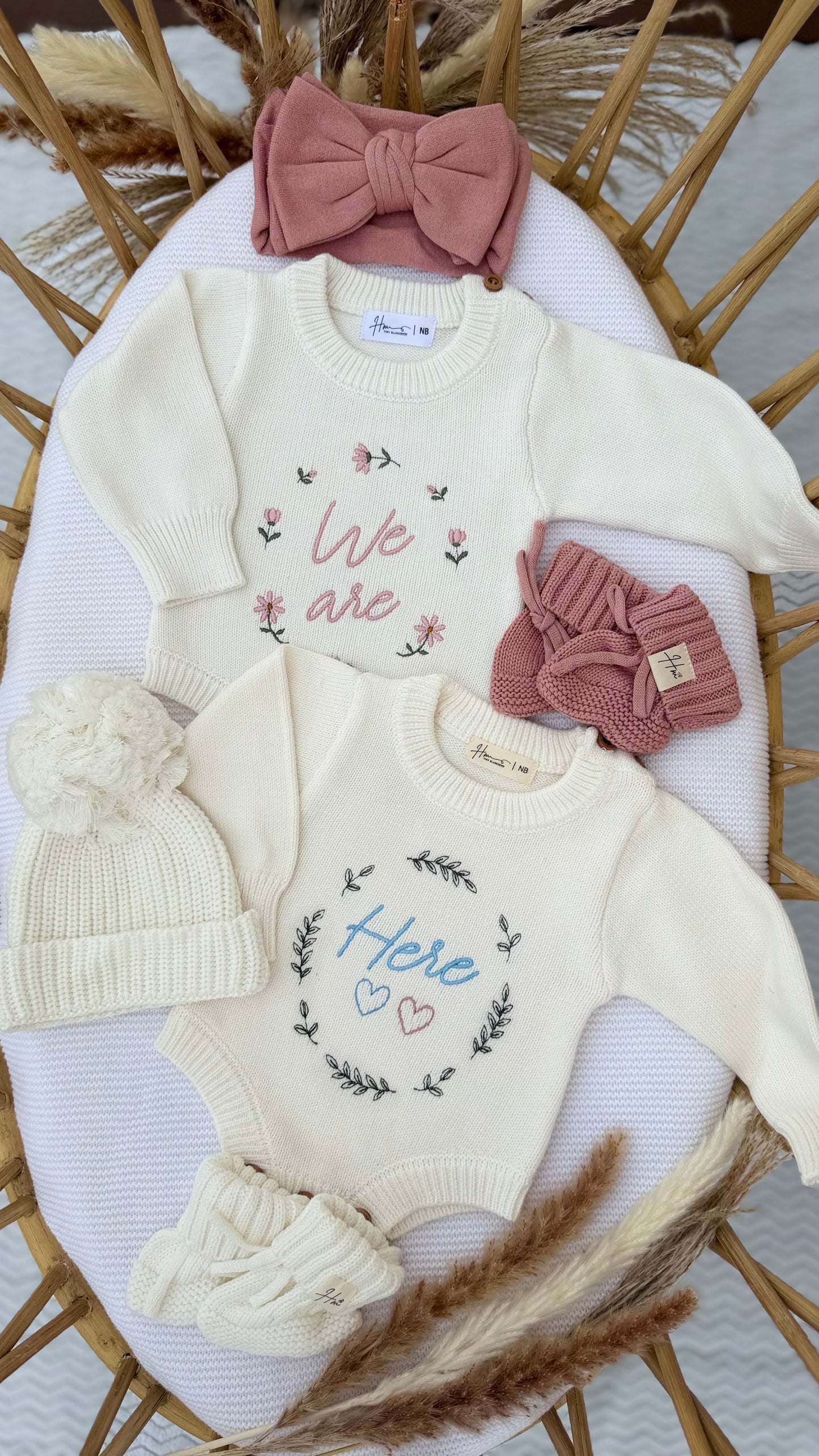 Twin Birth Announcement knit Romper