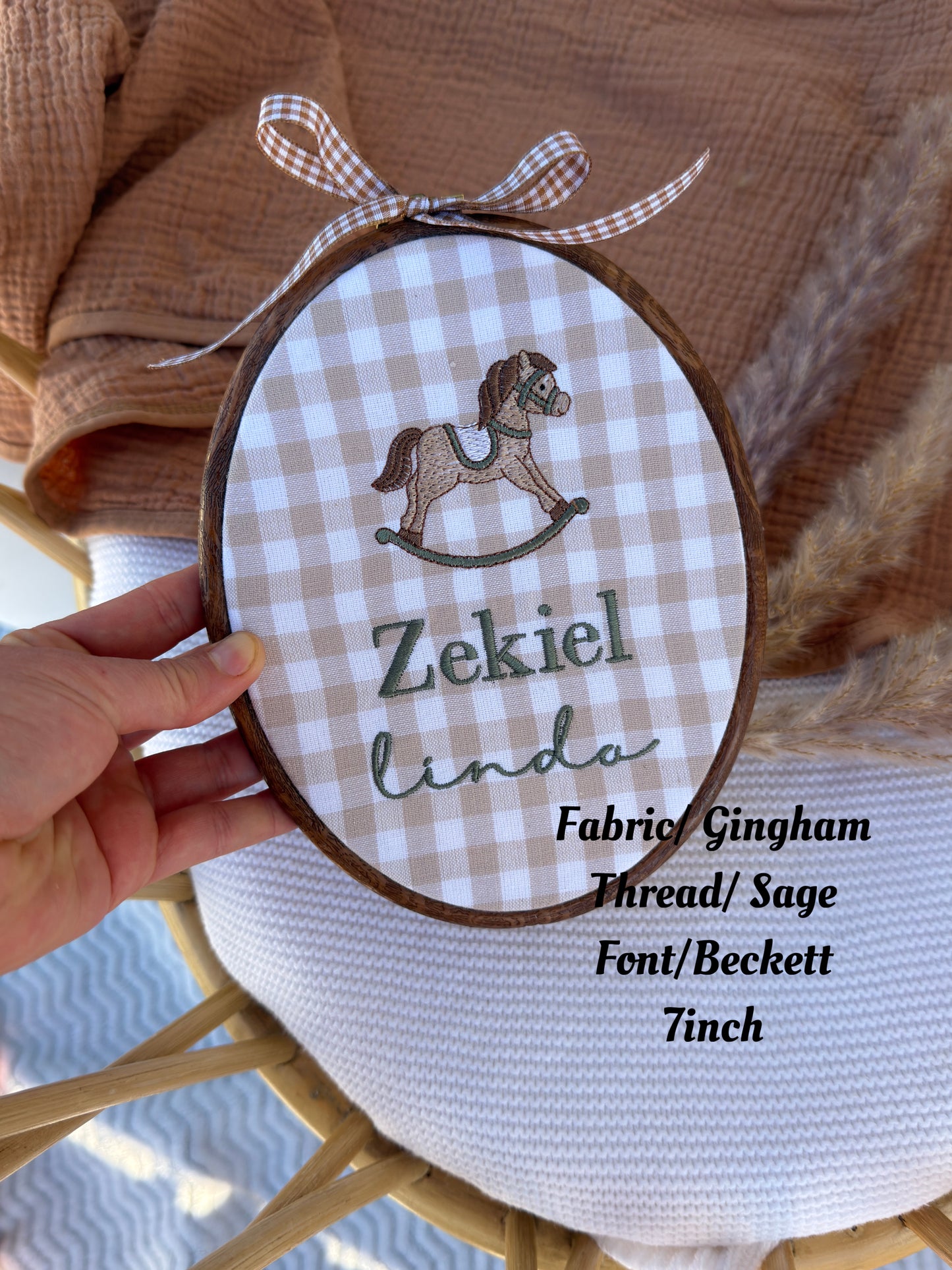 Personalized Embroidered rocking horse  Baby Name Hoop