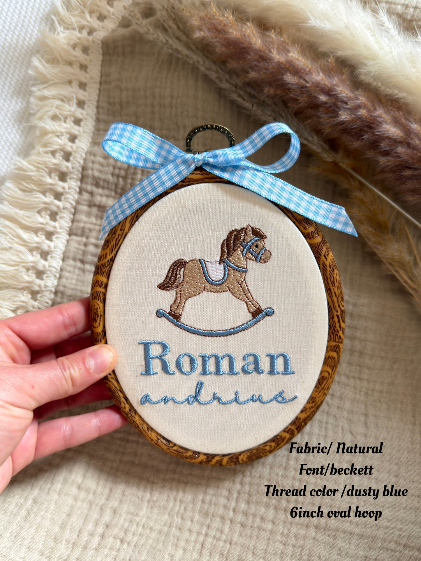 Personalized Embroidered rocking horse  Baby Name Hoop