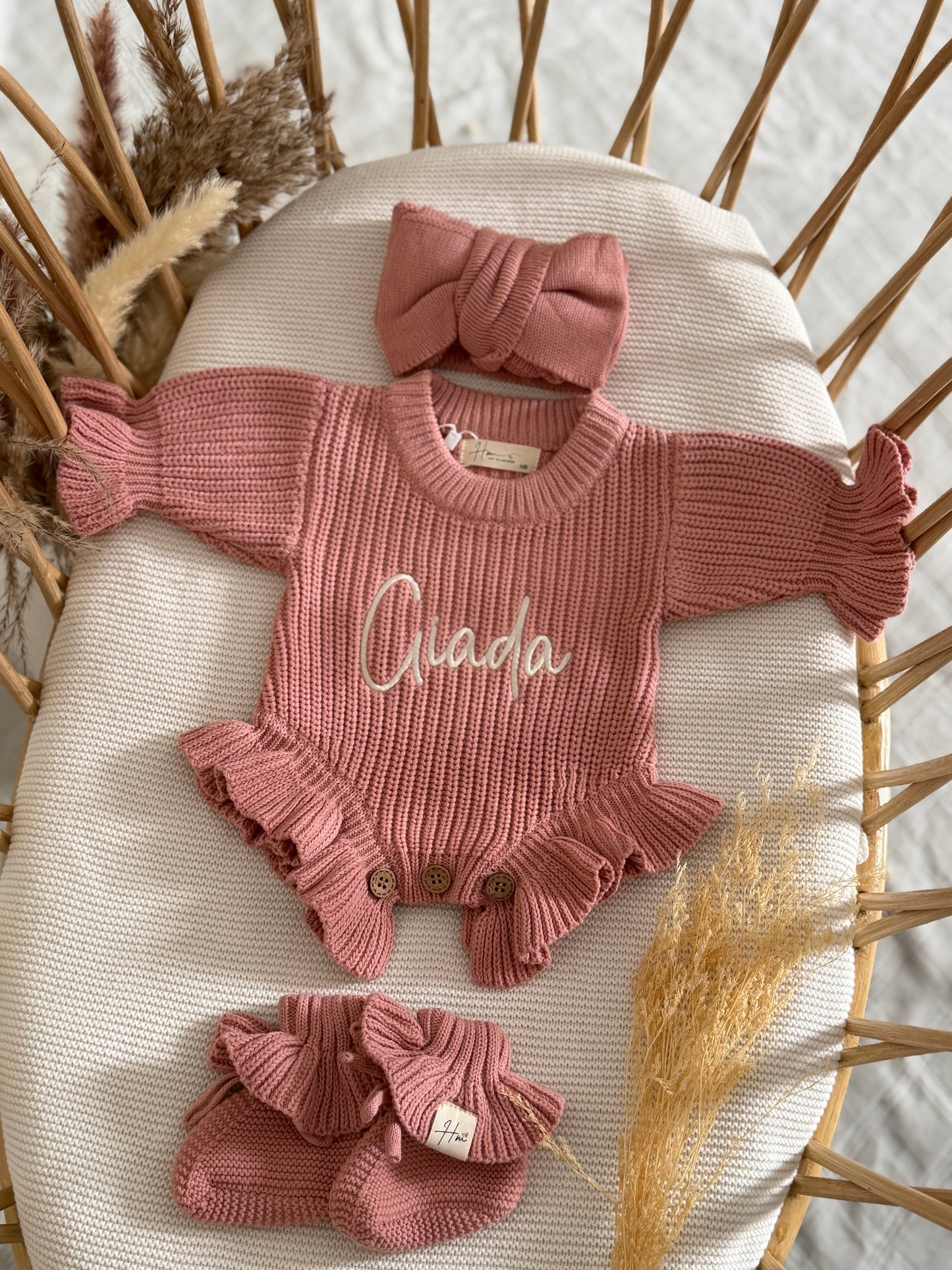 Personalized Baby Name Dusty Rose chunky Romper