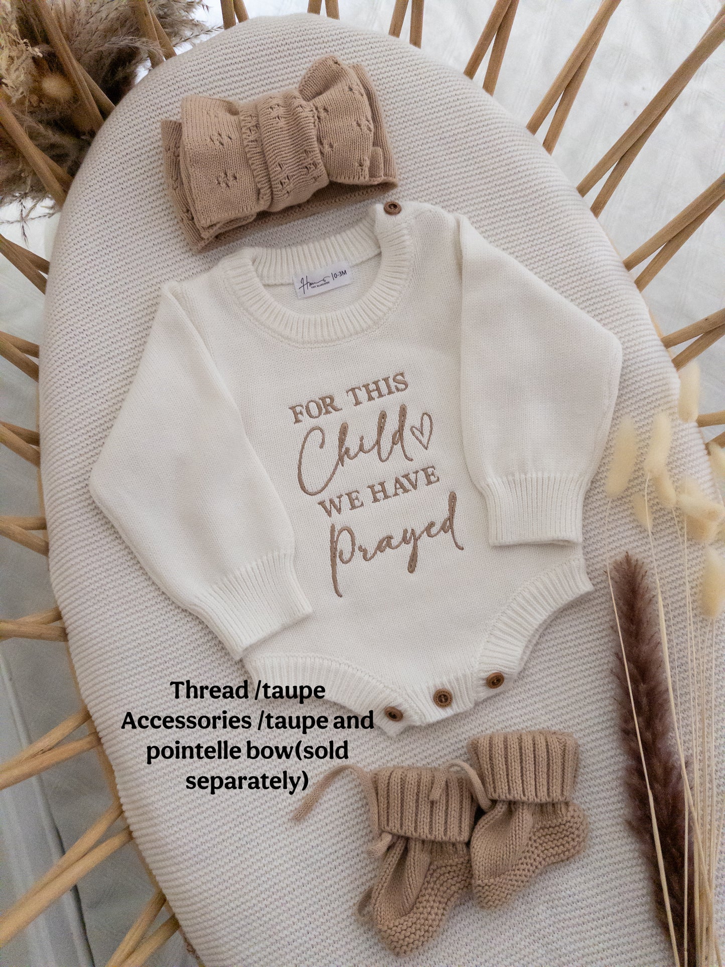 Embroidered For This Child We Have Prayed Knit Romper