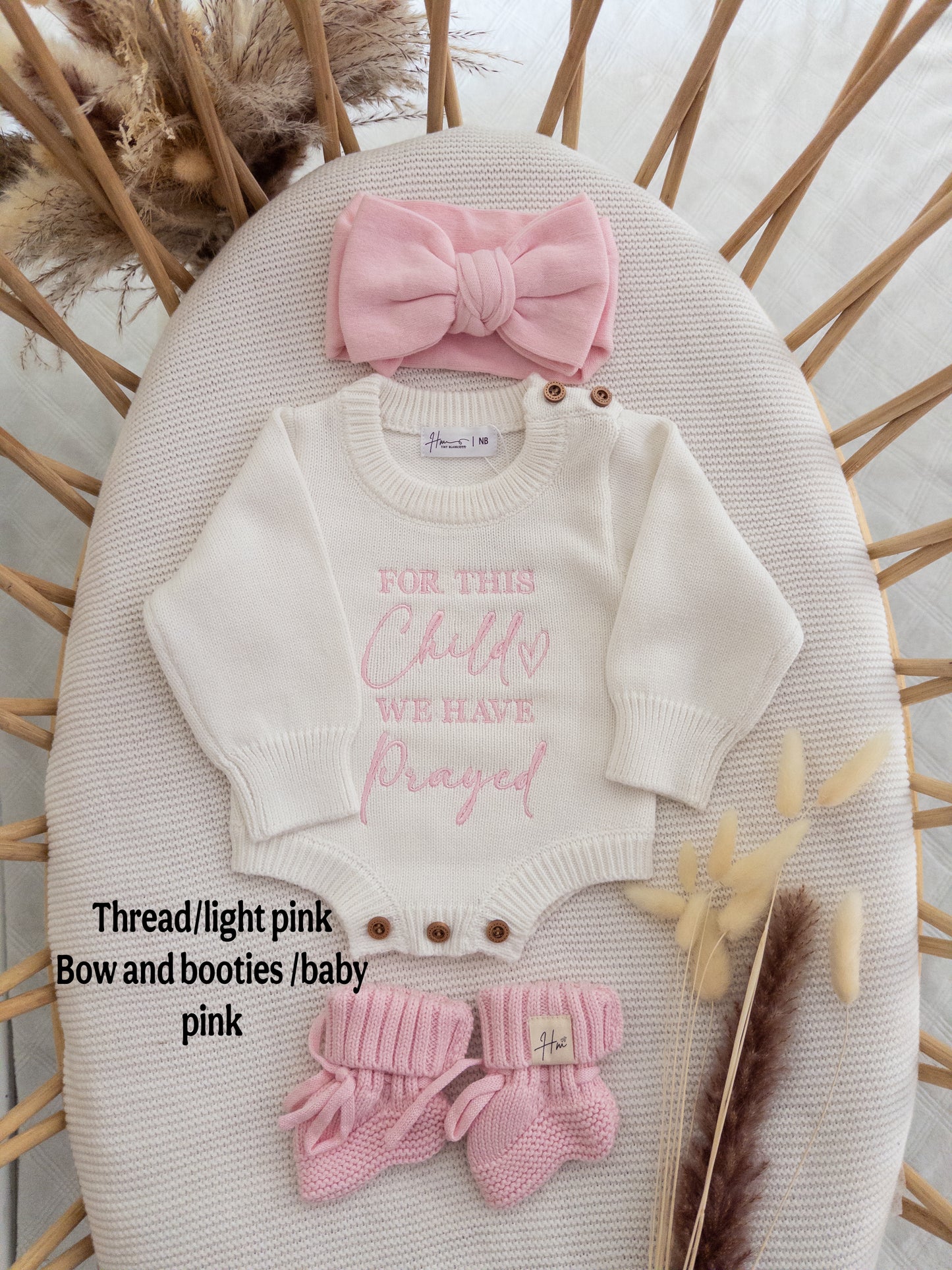 Embroidered For This Child We Have Prayed Knit Romper