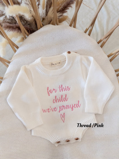 Embroidered For This Child We’ve Prayed Knit Romper