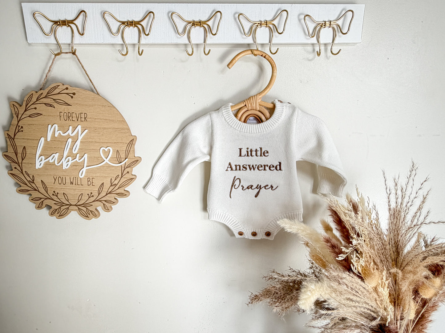 Embroidered Little Answered Prayer Knit Romper.