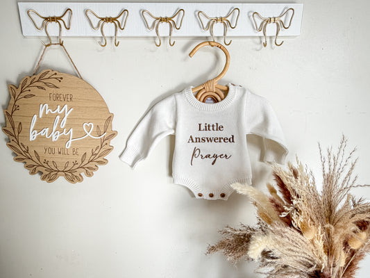 Embroidered Little Answered Prayer Knit Romper.