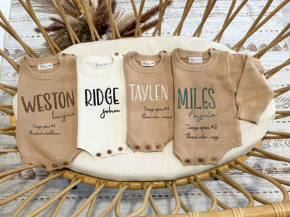 Embroidered Cotton Knit Newborn Romper: Personalized Baby Outfit