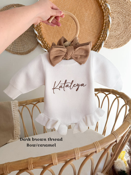 custom baby name knit romper