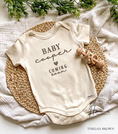 Embroidered Baby Name ONESIES® Bodysuit: Personalized Pregnancy Announcement