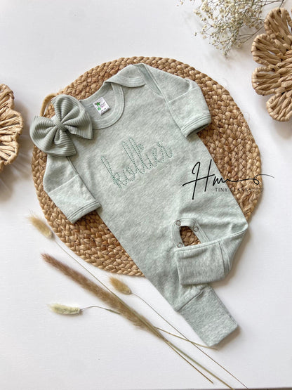 Personalized Newborn Baby Girl Romper | Green Romper  Dark Sage Green Baby Name