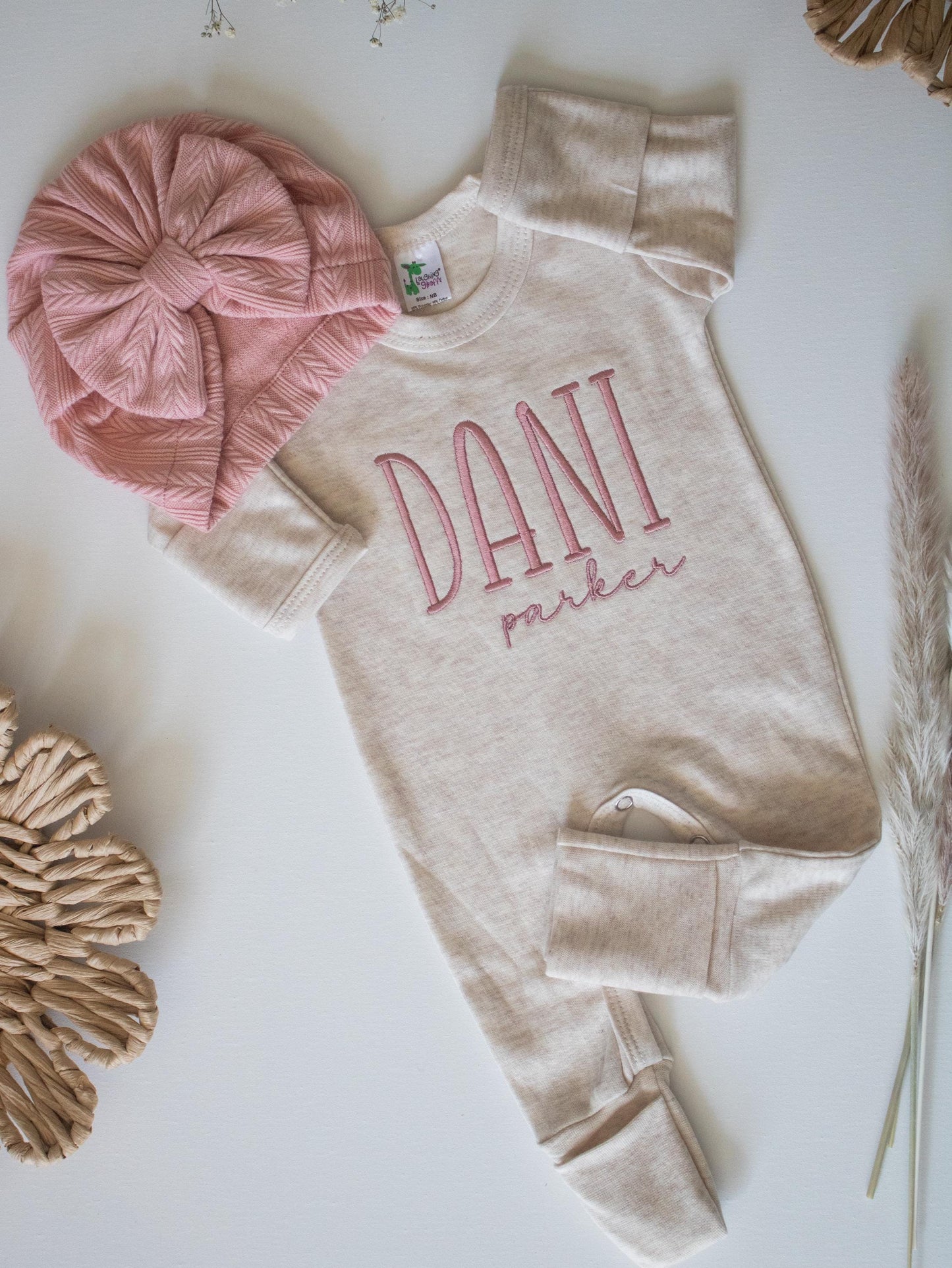 Personalized Baby Romper and Bow Set: Embroidered Coming Home Outfit