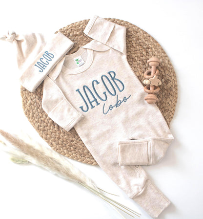 Personalized Baby Boy Coming Home Outfit: Embroidered Newborn Set