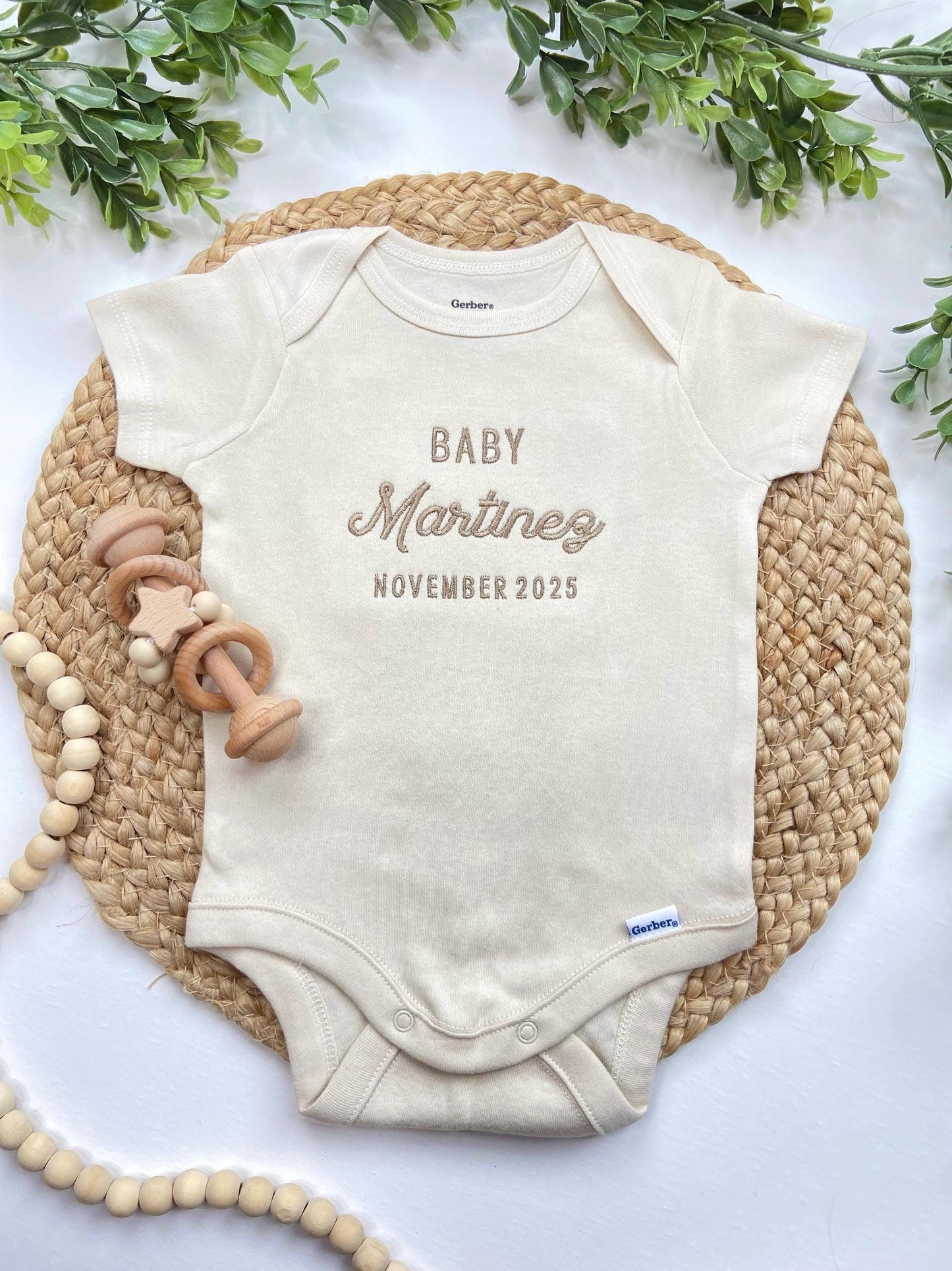 Embroidered Personalized Baby Onesie®: Pregnancy Announcement, Custom Name & Due Date