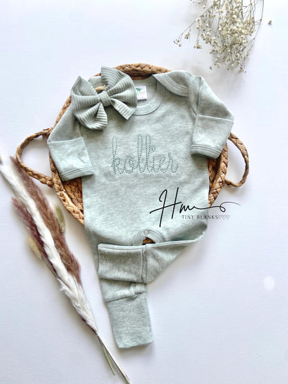 Personalized Newborn Baby Girl Romper | Green Romper  Dark Sage Green Baby Name