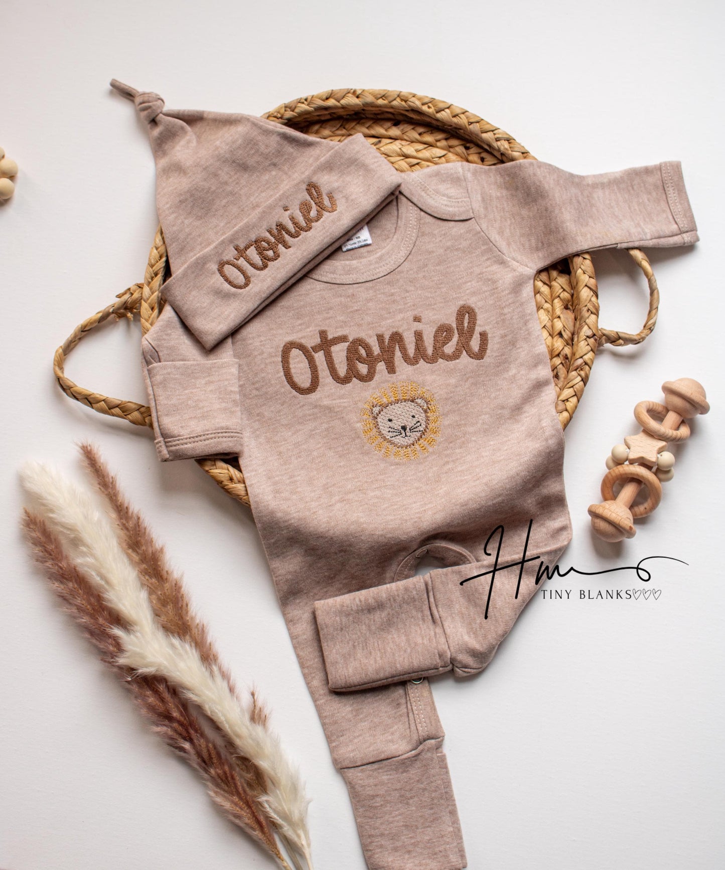 Personalized Baby Boy Romper with Hat: Embroidered Newborn Outfit