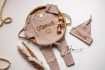 Personalized Baby Boy Romper with Hat: Embroidered Newborn Outfit