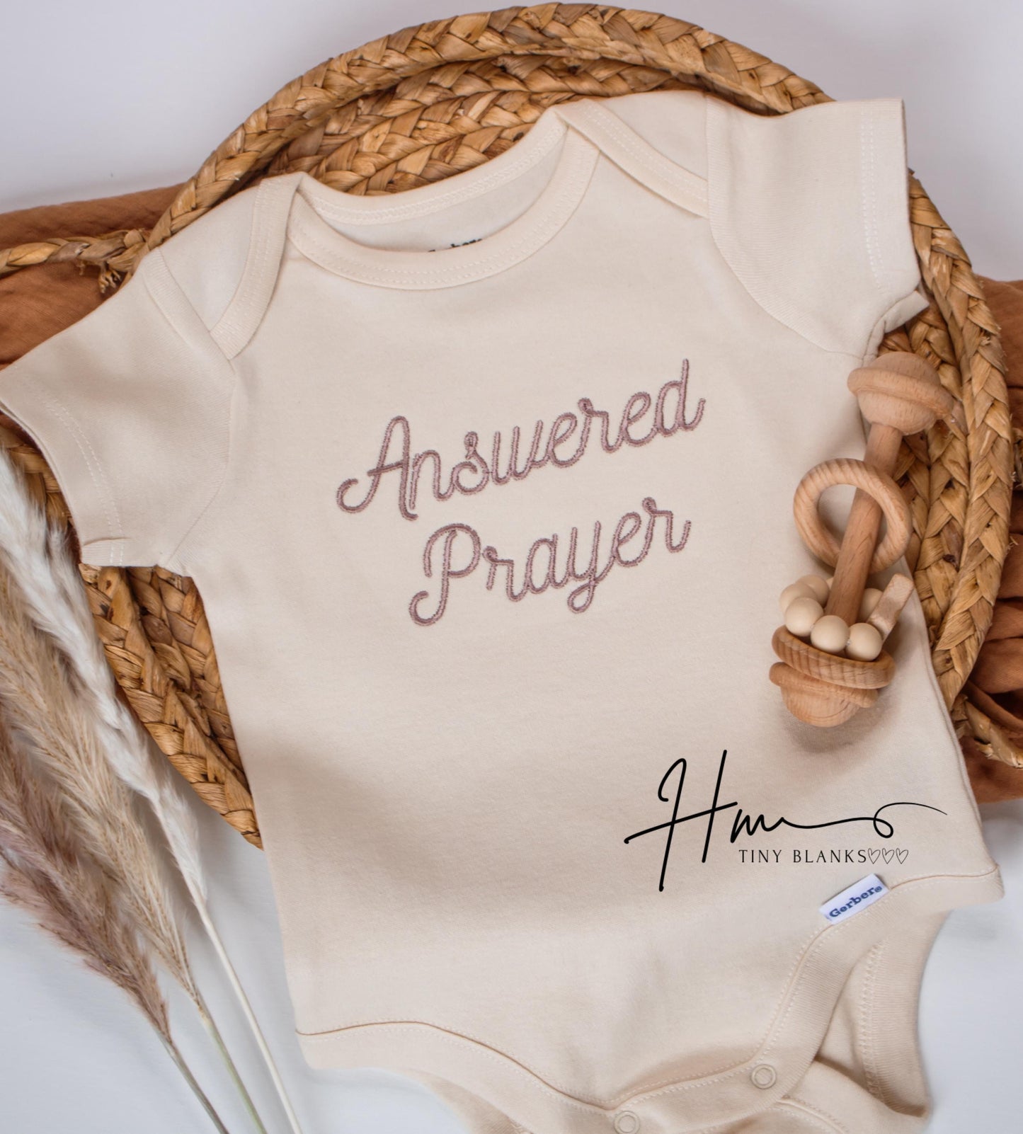 Embroidered Answered Prayer ONESIES® brand, Custom Baby Gift,Pregnancy Baby Announcement, We have prayed.