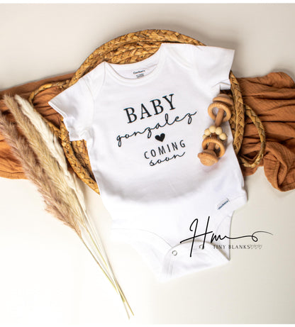 Embroidered Baby Name ONESIES® Bodysuit: Personalized Pregnancy Announcement