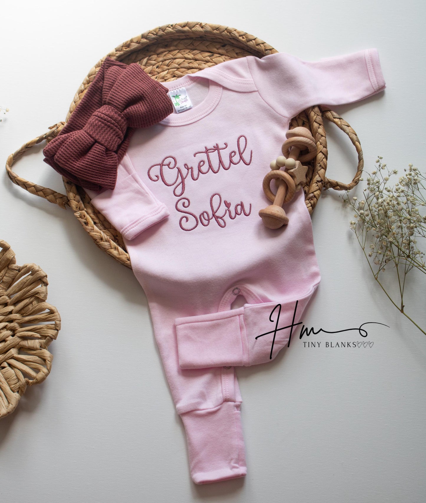 Personalized Baby Girl Romper and Bow Set: Embroidered Coming Home Outfit