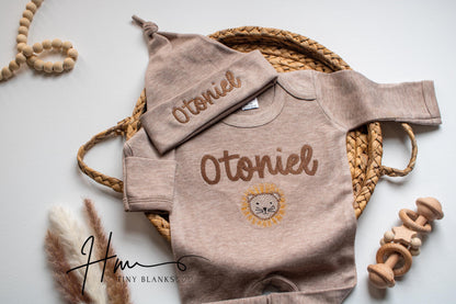 Personalized Baby Boy Romper with Hat: Embroidered Newborn Outfit