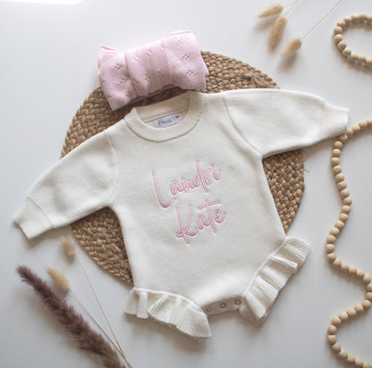 Personalized Baby Ruffle Romper: Embroidered Cotton Newborn Outfit