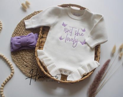 Embroidered Newborn Romper: Ruffle Knit Cotton Outfit with Bow