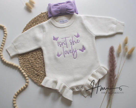 Embroidered Newborn Romper: Ruffle Knit Cotton Outfit with Bow