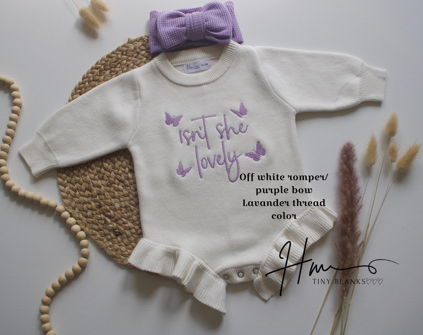 Embroidered Newborn Romper: Ruffle Knit Cotton Outfit with Bow