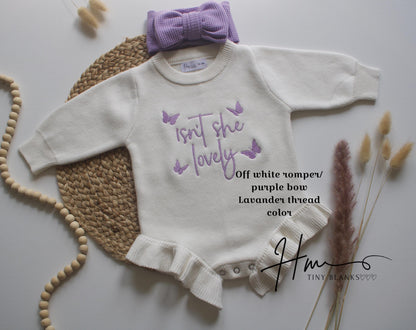 Embroidered Newborn Romper: Ruffle Knit Cotton Outfit with Bow