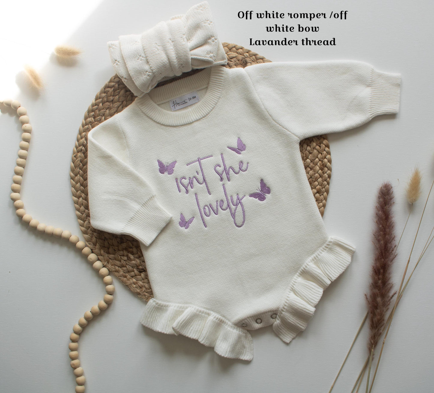 Embroidered Newborn Romper: Ruffle Knit Cotton Outfit with Bow