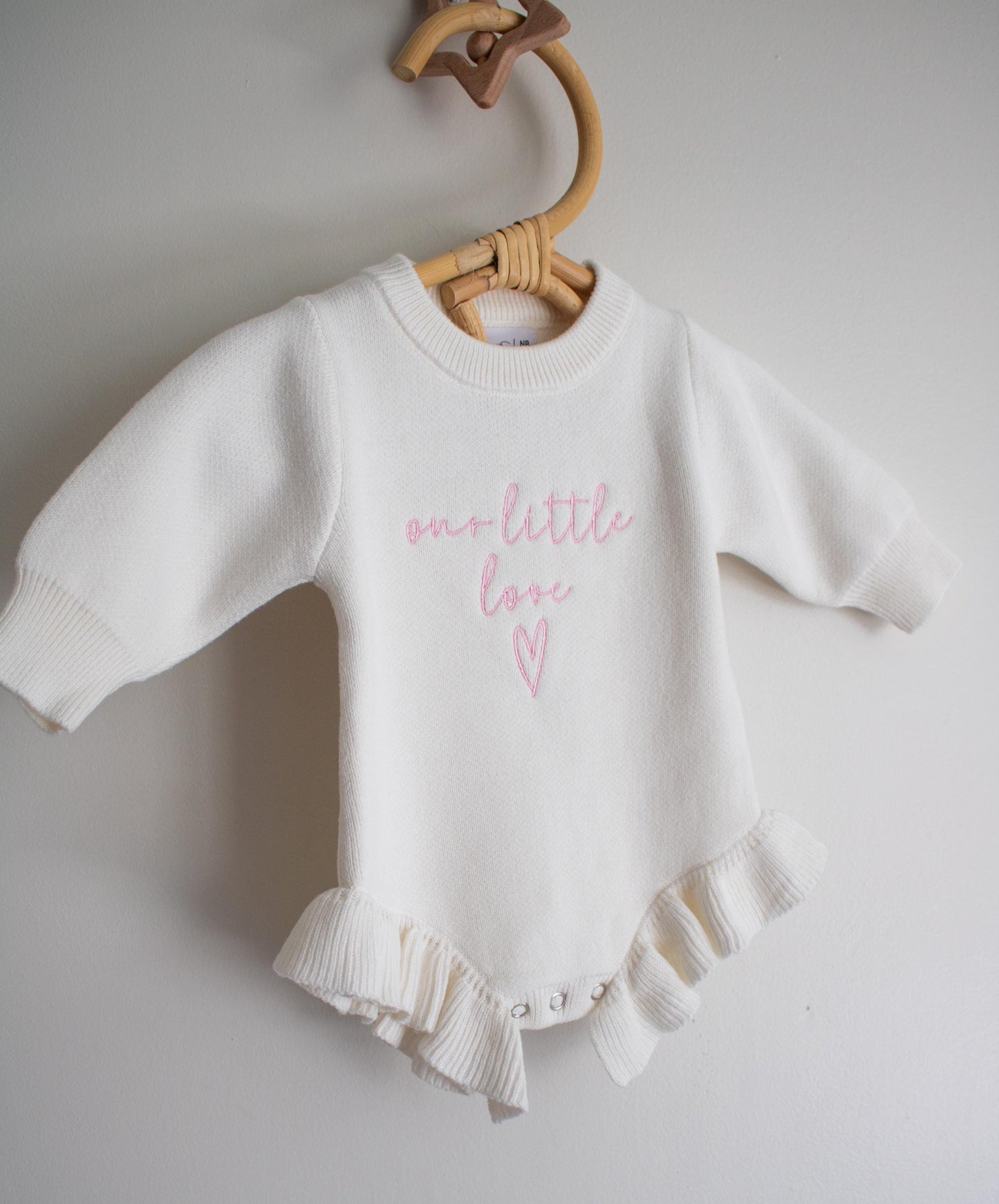 Embroidered Cotton Ruffle Romper: Baby Girl Outfit, Personalized Knit Onesie