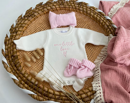 Embroidered Cotton Ruffle Romper: Baby Girl Outfit, Personalized Knit Onesie